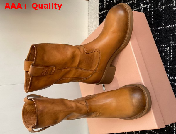 Miu Miu Bleached Leather Boot in Caramel Replica