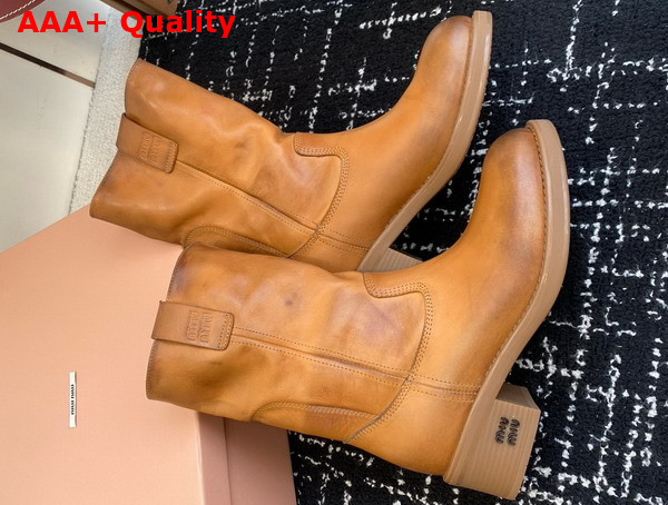 Miu Miu Bleached Leather Boot in Caramel Replica