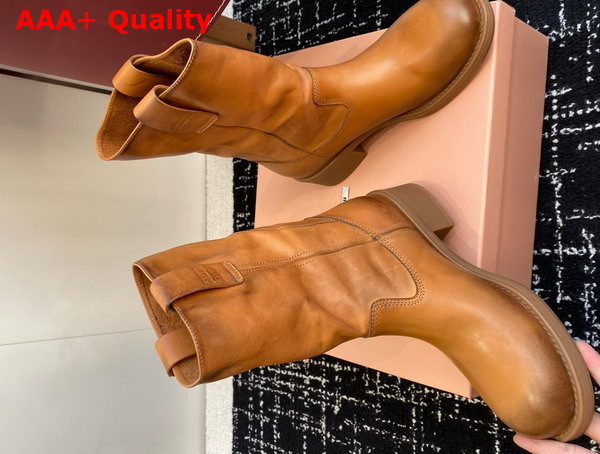Miu Miu Bleached Leather Boot in Caramel Replica