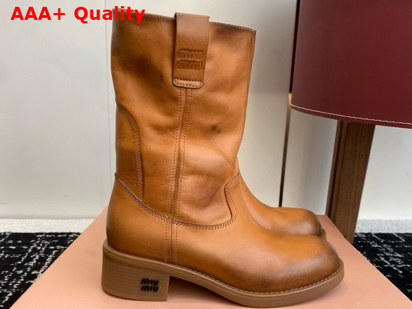 Miu Miu Bleached Leather Boot in Caramel Replica