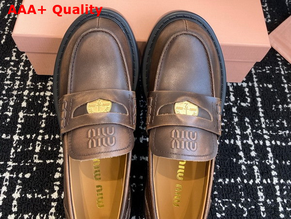 Miu Miu Bleached Leather Loafers in Sienna 5D292E Replica