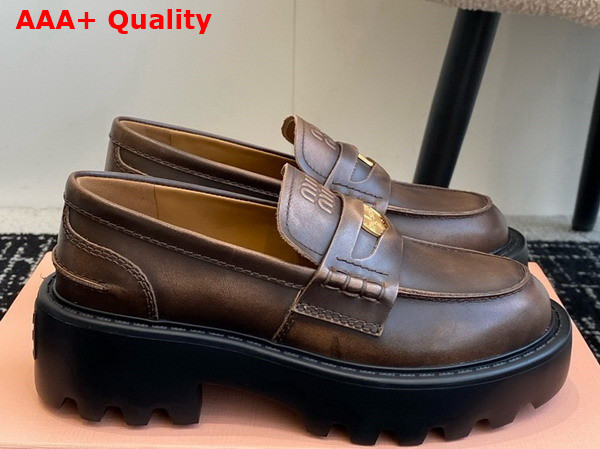 Miu Miu Bleached Leather Loafers in Sienna 5D292E Replica
