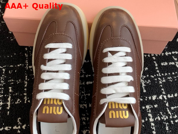 Miu Miu Bleached Leather Sneakers in Brown 5E278E Replica