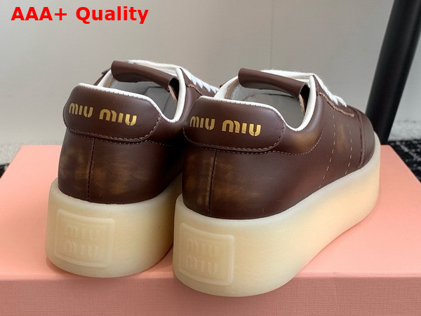 Miu Miu Bleached Leather Sneakers in Brown 5E278E Replica