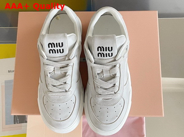 Miu Miu Bleached Leather Sneakers in White Leather 5E892D Replica