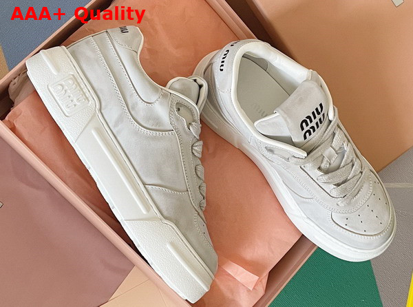 Miu Miu Bleached Leather Sneakers in White Leather 5E892D Replica