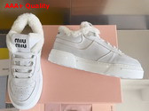 Miu Miu Bleached Leather Sneakers in White Leather and Shearling 5E892D Replica