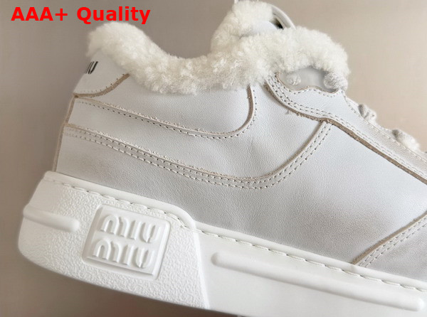 Miu Miu Bleached Leather Sneakers in White Leather and Shearling 5E892D Replica