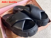 Miu Miu Block Leather Slides in Black Replica