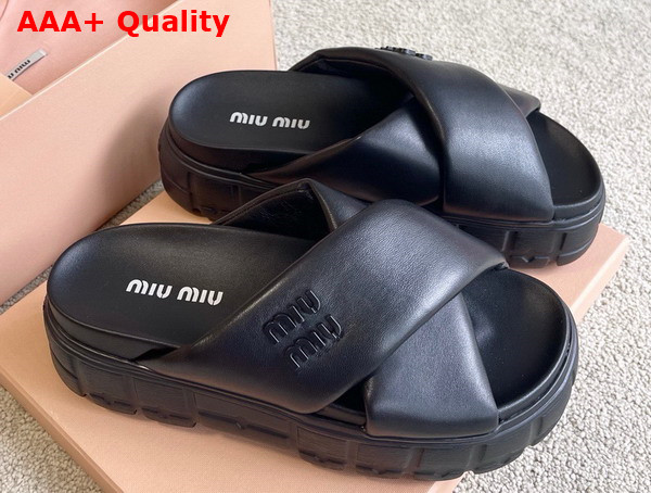 Miu Miu Block Leather Slides in Black Replica