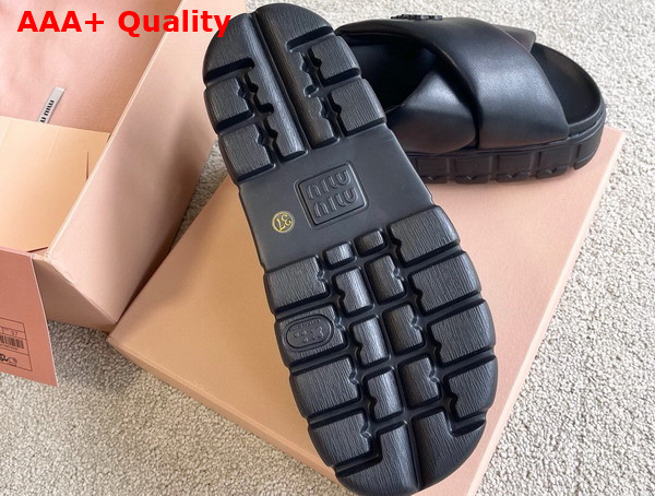 Miu Miu Block Leather Slides in Black Replica