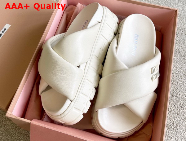 Miu Miu Block Leather Slides in White Replica