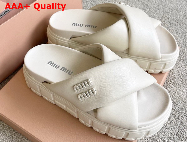 Miu Miu Block Leather Slides in White Replica