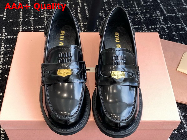 Miu Miu Brushed Leather Loafers in Black 5D276E Replica