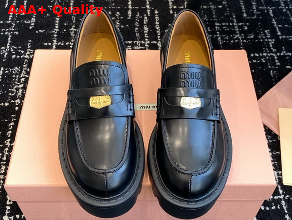 Miu Miu Brushed Leather Loafers in Black 5D292E Replica