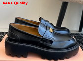 Miu Miu Brushed Leather Loafers in Black 5D292E Replica