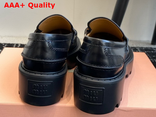 Miu Miu Brushed Leather Loafers in Black 5D292E Replica