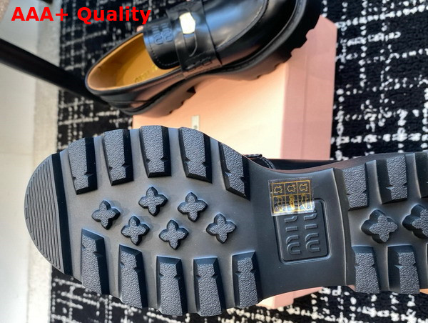 Miu Miu Brushed Leather Loafers in Black 5D292E Replica
