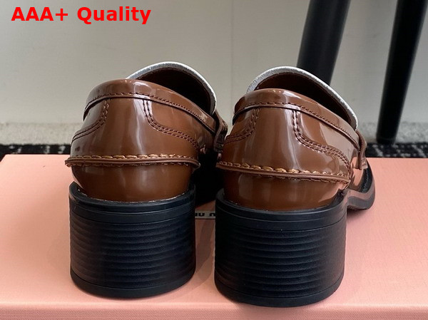Miu Miu Brushed Leather Loafers in Tobacco and White 5D276E Replica