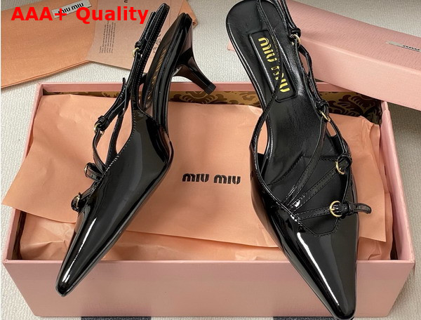 Miu Miu Brushed Leather Slingbacks with Buckles in Black 5I013E Replica