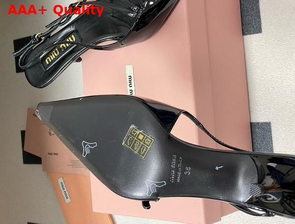 Miu Miu Brushed Leather Slingbacks with Buckles in Black 5I013E Replica