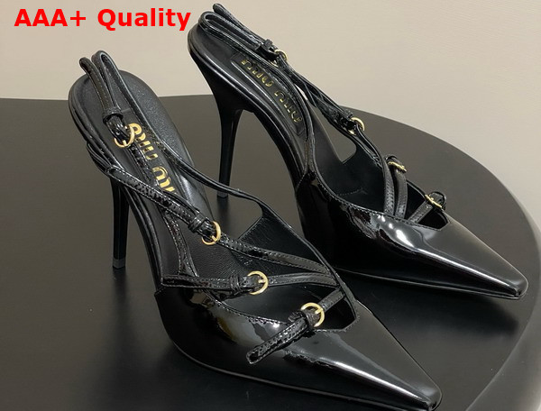 Miu Miu Brushed Leather Slingbacks with Buckles in Black 5I013E Replica
