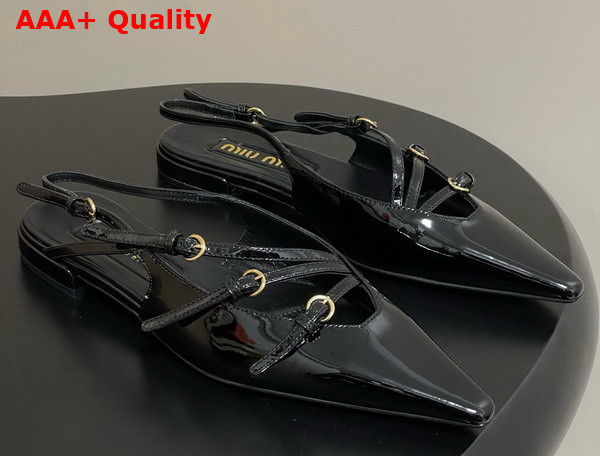 Miu Miu Brushed Leather Slingbacks with Buckles in Black 5I013E Replica