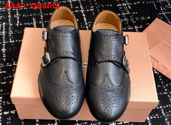 Miu Miu Calf Leather Brogue Shoe with Buckles in Black 5E510E Replica