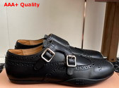 Miu Miu Calf Leather Brogue Shoe with Buckles in Black 5E510E Replica