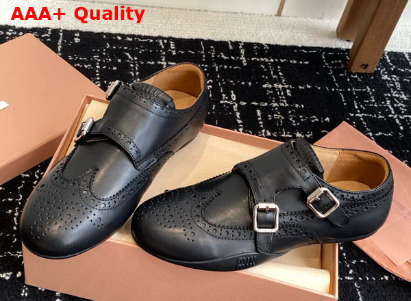 Miu Miu Calf Leather Brogue Shoe with Buckles in Black 5E510E Replica