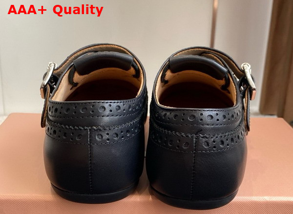 Miu Miu Calf Leather Brogue Shoe with Buckles in Black 5E510E Replica