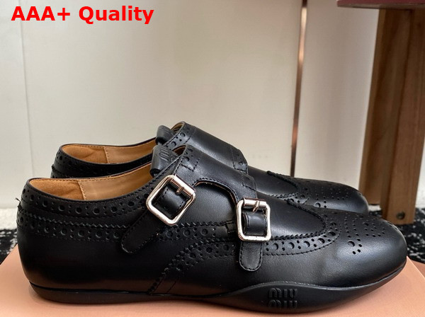 Miu Miu Calf Leather Brogue Shoe with Buckles in Black 5E510E Replica
