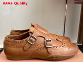 Miu Miu Calf Leather Brogue Shoe with Buckles in Cognac 5E510E Replica