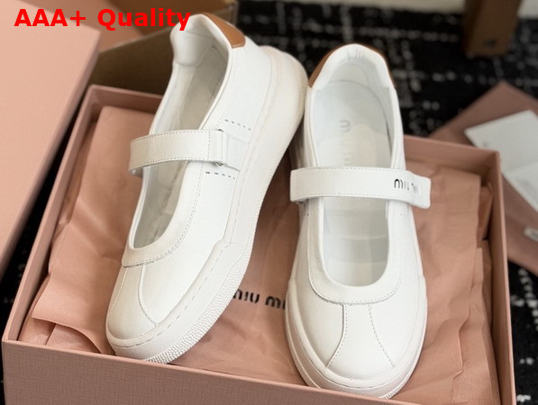 Miu Miu Calf Leather Mary Jane Ballerinas in White 5F371E Replica