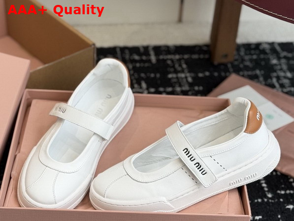 Miu Miu Calf Leather Mary Jane Ballerinas in White 5F371E Replica