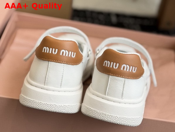 Miu Miu Calf Leather Mary Jane Ballerinas in White 5F371E Replica