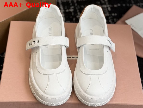 Miu Miu Calf Leather Mary Jane Ballerinas in White 5F371E Replica