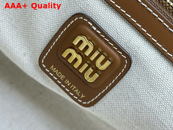 Miu Miu Canvas Ivy Bag in Beige and Brandy Replica