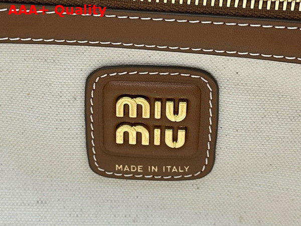 Miu Miu Canvas Top Handle Bag in Beige and Brandy 5BB163 Replica