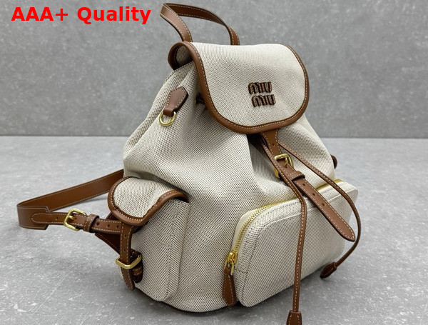 Miu Miu Canvas and Leather Backpack Beige and Brandy 5BZ042 Replica