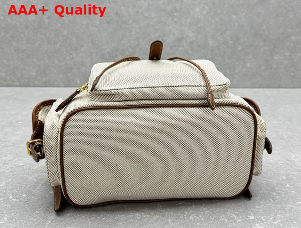 Miu Miu Canvas and Leather Backpack Beige and Brandy 5BZ042 Replica