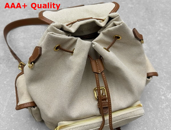 Miu Miu Canvas and Leather Backpack Beige and Brandy 5BZ042 Replica