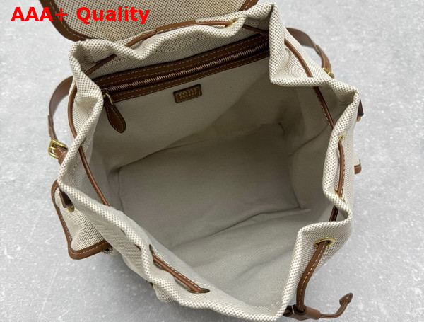 Miu Miu Canvas and Leather Backpack Beige and Brandy 5BZ042 Replica
