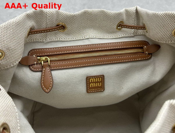 Miu Miu Canvas and Leather Backpack Beige and Brandy 5BZ042 Replica