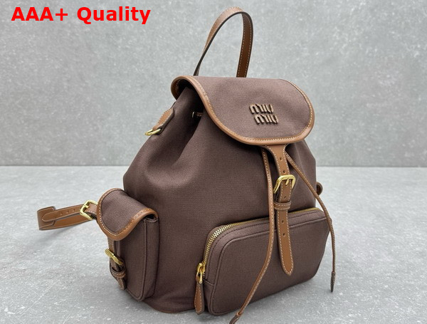 Miu Miu Canvas and Leather Backpack Cocoa Brown and Brandy 5BZ042 Replica