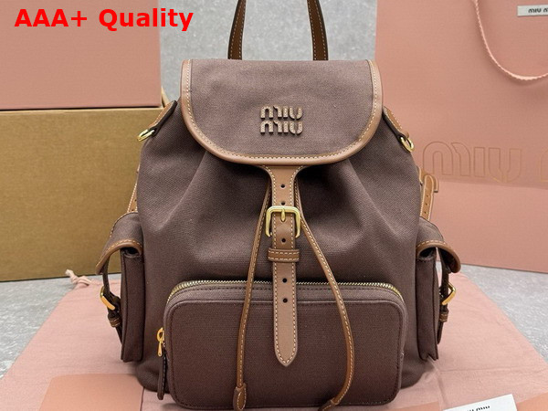 Miu Miu Canvas and Leather Backpack Cocoa Brown and Brandy 5BZ042 Replica