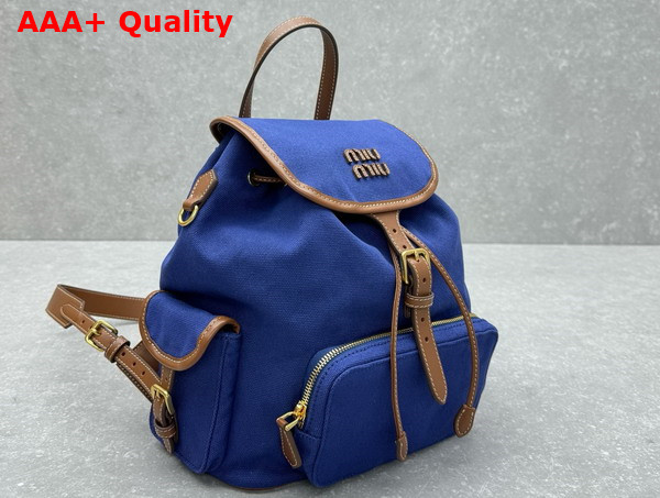 Miu Miu Canvas and Leather Backpack Cornflower Blue and Brandy 5BZ042 Replica
