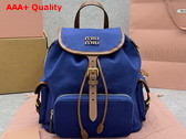 Miu Miu Canvas and Leather Backpack Cornflower Blue and Brandy 5BZ042 Replica