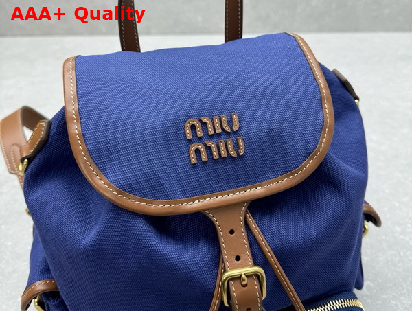 Miu Miu Canvas and Leather Backpack Cornflower Blue and Brandy 5BZ042 Replica