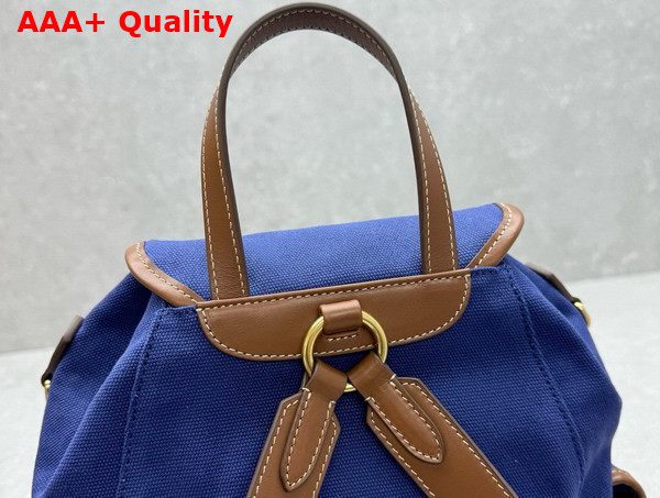 Miu Miu Canvas and Leather Backpack Cornflower Blue and Brandy 5BZ042 Replica